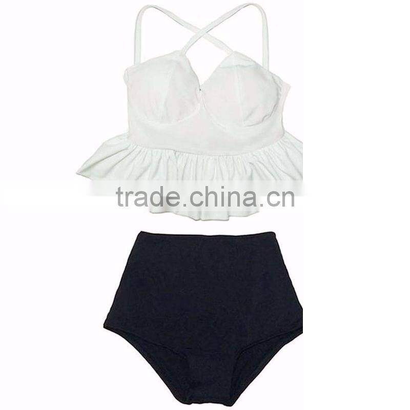 New fashion hot selling swimsuit with Small Flounce Top Quality mature women high waist bikini