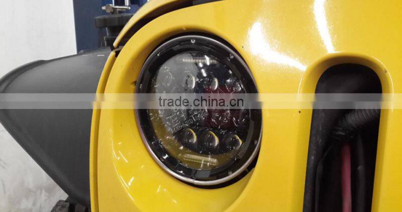 7 inch 75W led headlight for jeep wrangler rubicon off road with dual beam H4 plug halo angel eyes ring