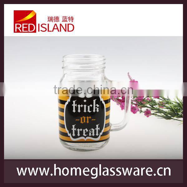 2016 popular glass mason jar with handle and decal