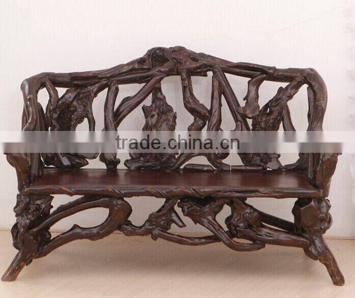 Southeast Asia Style Root Carved Double Seater Chair, Wood Carved Decorative Leisure Chair (BF01-X1164)