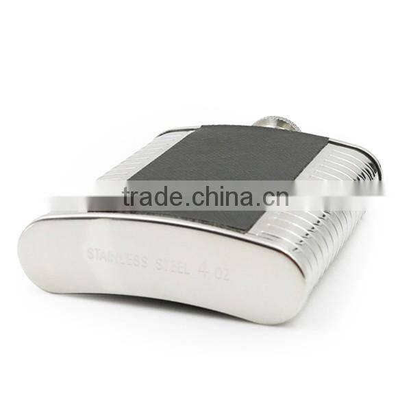High quality 4 to 7 oz black twill leather hip flask accept OEM