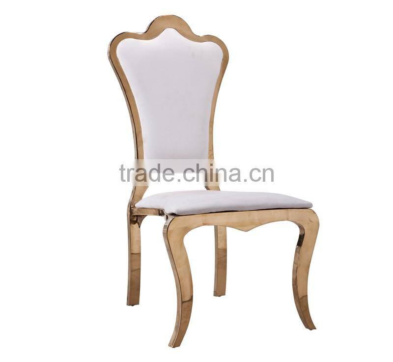 luxury rose golden white PU cover dining chair hotel room chair