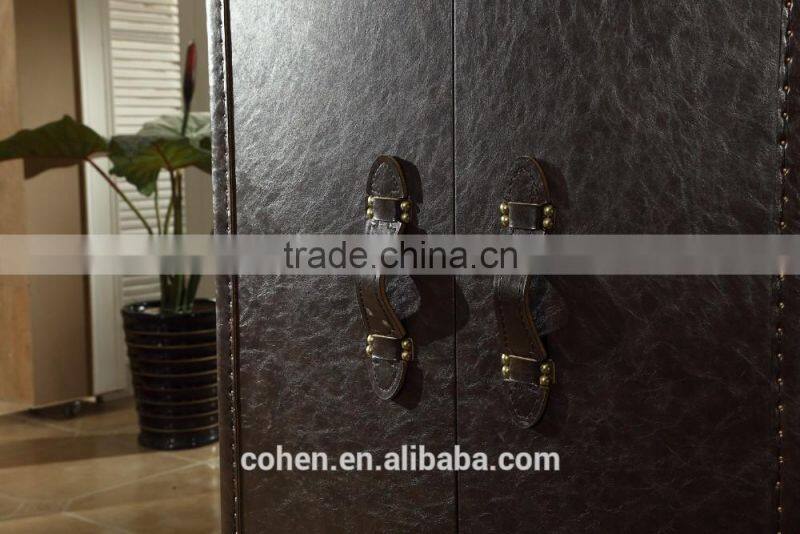 Top quality American design retro vintage style top grain Leather/PU storage wine cabinet for livingroom furniture