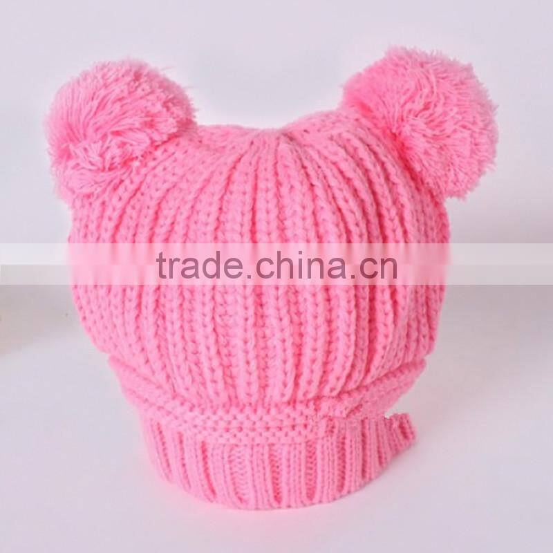 New Korean New Fashion Baby Girls Boys Kids Children Dual Ball Knit Sweater Cap