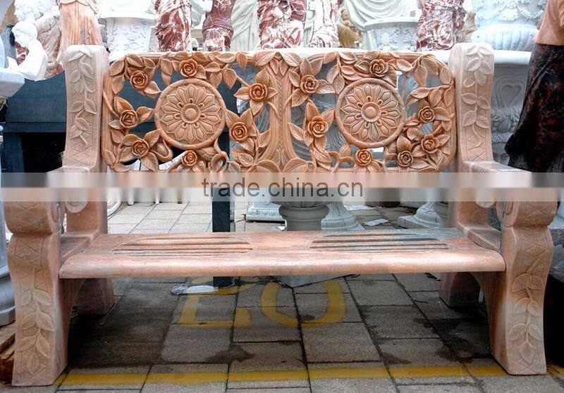 Style Hollow Flower Carving Red Antique Marble Garden Bench