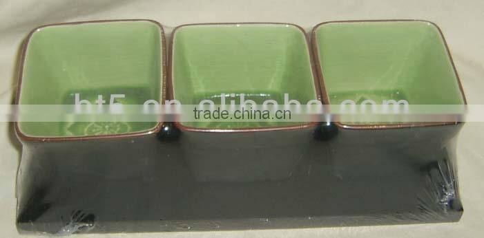 Set of 3 colorized custom ceramic snack bowls set,snack tray