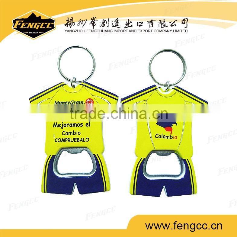 Promotion customized football team polo shirt metal bottle opener keychain for beer bottle