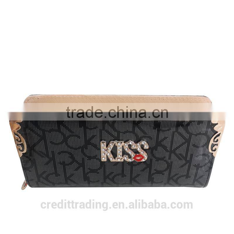 Europe fancy trendy long PU leather ladies wallets and purses