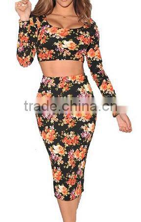 new women summer custom artistic floral print Romper and jumpsuit Women's two piece crop top and pants set