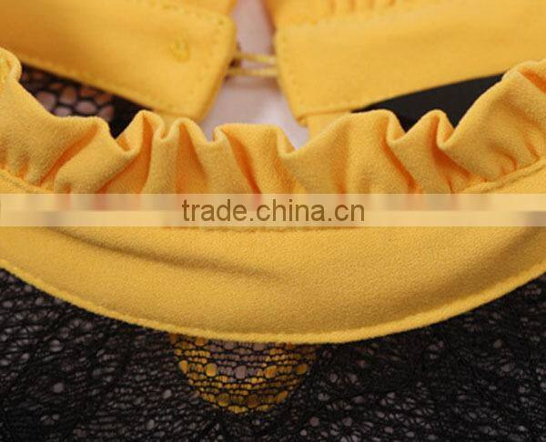 2015 Modern Solid Color Womens Clothing ladies' loose-fitting laced pleated women's sexy apparel with stand collar