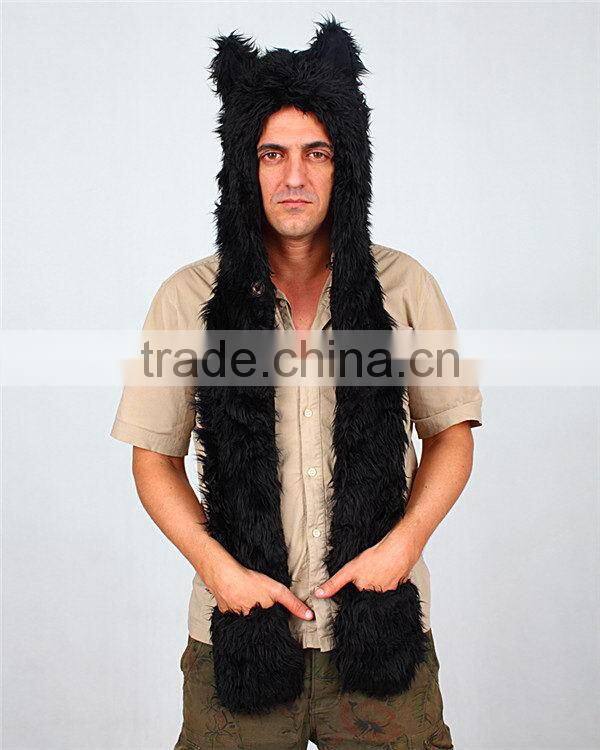 Super quality hot selling stylish animal hood hat scarf gloves with paws