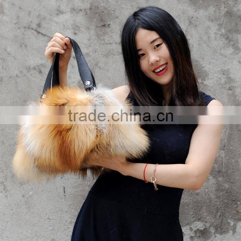 CX-H-17C Natural Colour Lady Bags Genuine Fox Fur Handbag