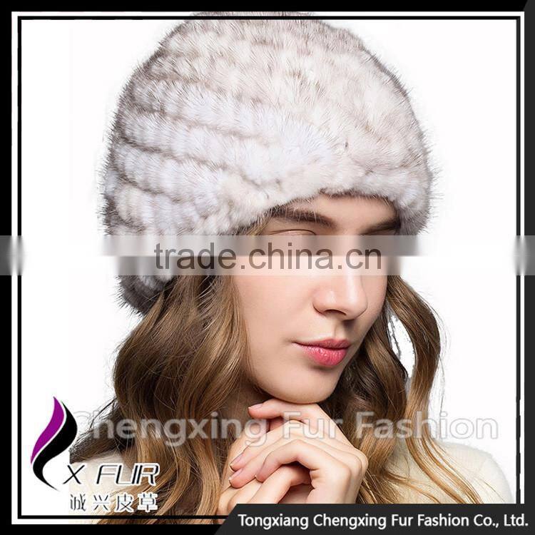 CX-C-53H Elastic Fashion Deisng Knit Beanies Hat Mink Fur Hat