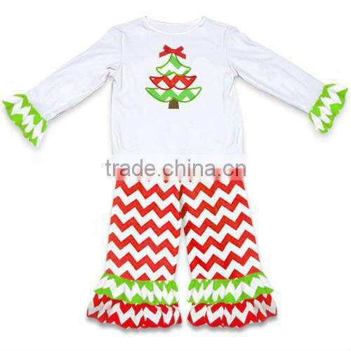 2017 children kids christmas tree ruffle t-shirt and ruffle pant outfit ruffle outfit
