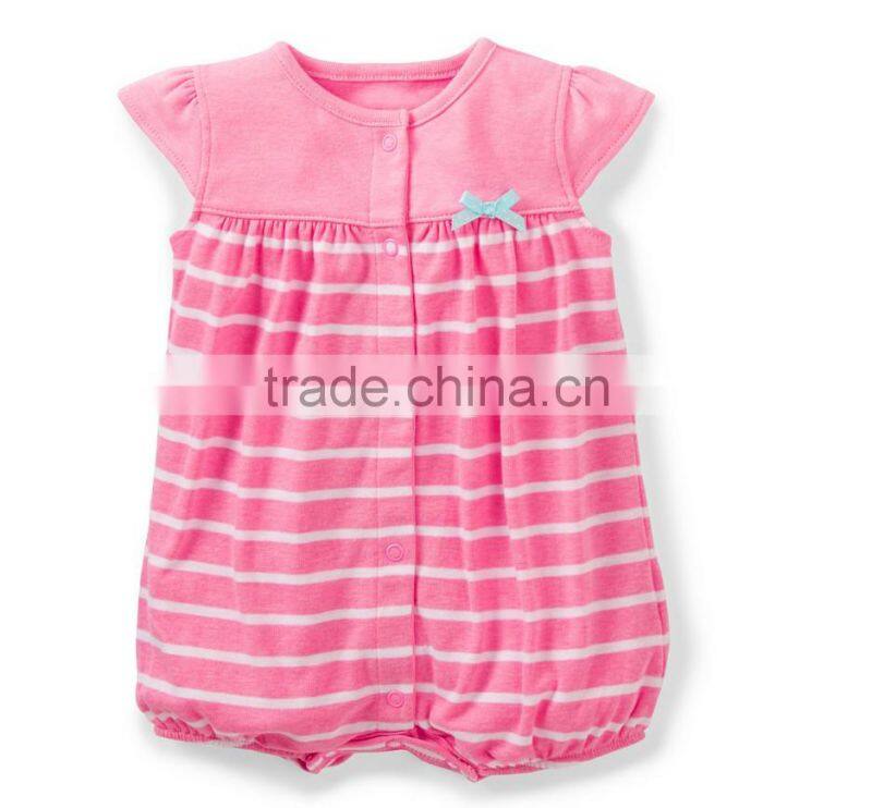 2015 hot sale summer wholesale 100% cotton fashion baby girl stripe romper