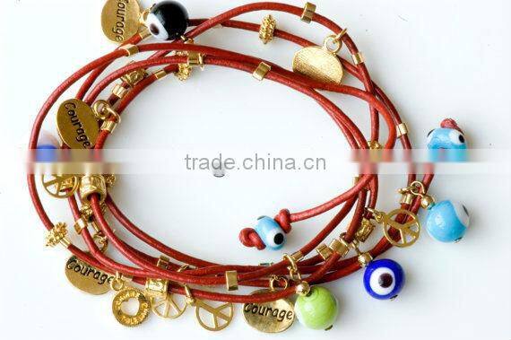 suede leather Wrap Bracelet, braided leather bracelet, leather wrap bracelet with charms