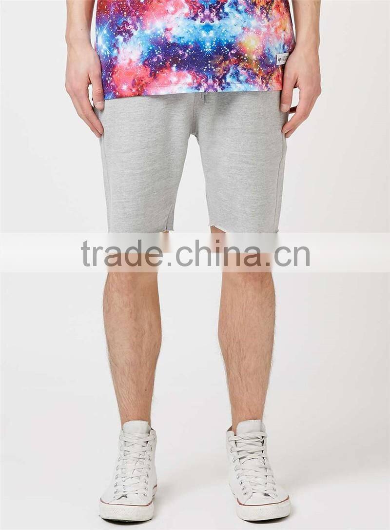MGOO Hot Sale Raw Hem Sport Shorts Mens French Terry Cotton Shorts Plain Side Pockets Sweat Pants