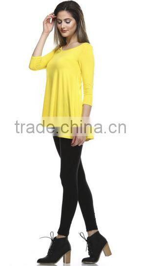 2016 blouse and shirt for ladies fashion elbow sleeve tunic blouse with soft flowy drape