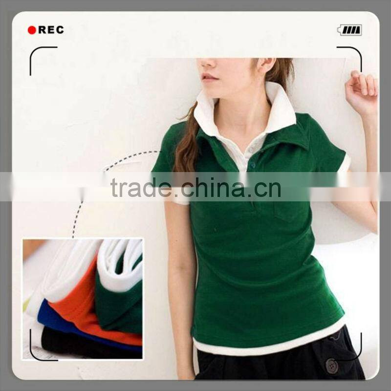 Ladies cotton contrast collar fit polo t-shirts 201301