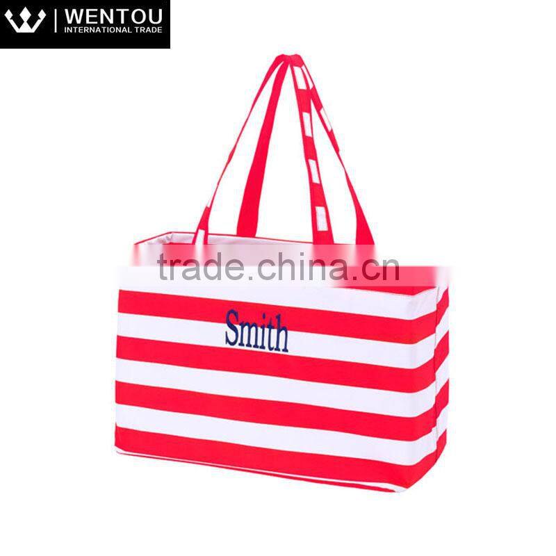 Personalized Striped Monogram Large Zipper Tote Bag