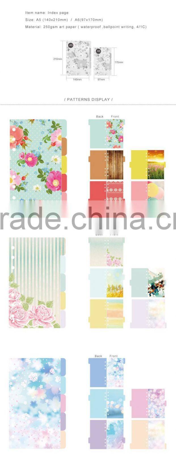 A5/A6 art paper 4/1C printing custom planner index page 6 holes planner internal page