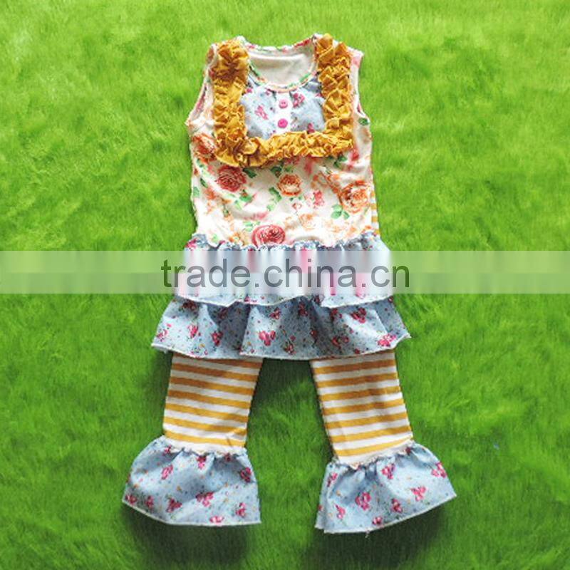 Wholesale baby clothes set fashion cute floral pattern tops kids boutique clothing 2 pcs set girls outfits
