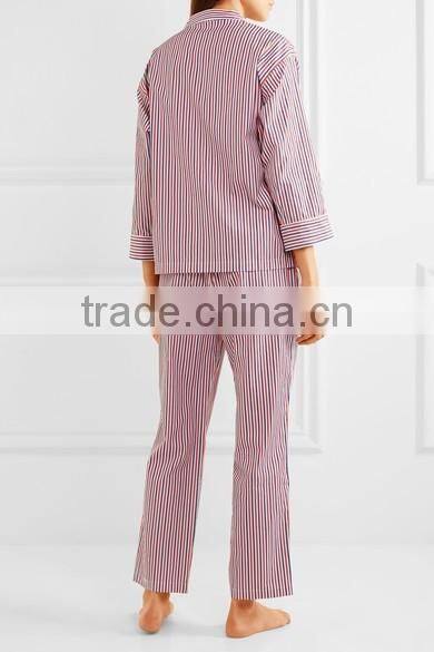 Custom 2017 striped cotton pajama set wholesale women nightwear sleepwear ladies nightwear pajama sets