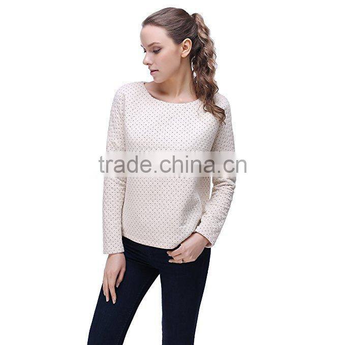 Womens' Winter quilted pullover sweatshirt with polka dots