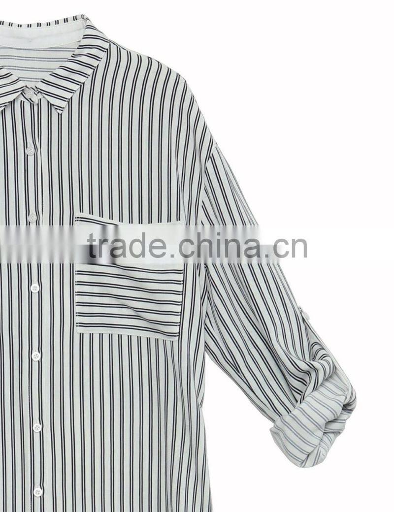Ladies dressy long sleeve turndown collar stripe longling blouse/shirt