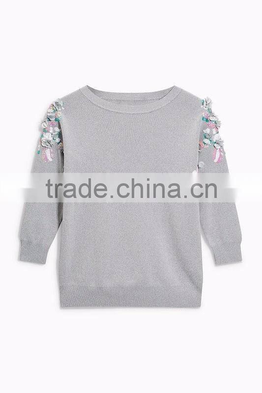 2017 Custom Girls' Knit With Beads Design Sweater Top