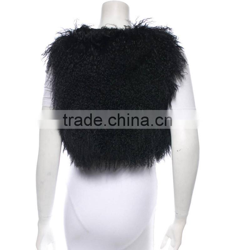 SJ209-01 SANDRAFUR High Quality Whole Skin Mongolian Tan Sheep Fur Vest Short Length Vest Long Fur