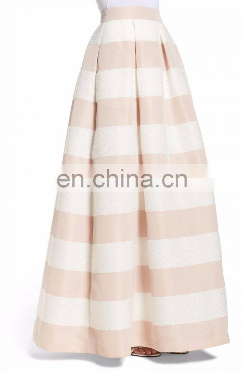 New Fashion Stripe Ball Long Maxi Skirt with Side-seam Pockets