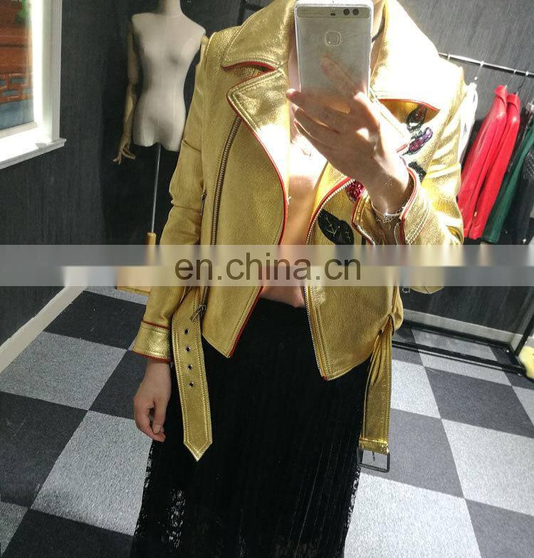 2017 New Fashion Real Leather Jacket Sheepskin Women Leather Jacket No Collar