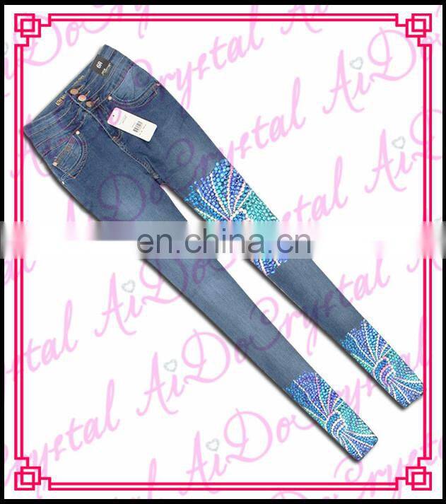 Aidocrystal High quality handmade crystal wholesale clothing fabric china women's colored cotton denim jeans