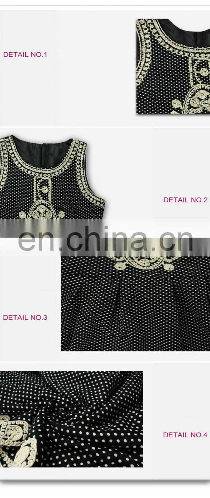 2017 Summer Casual Knitted Dress Border Embroidered Dot Printed Sleeveless Braces Dress for Women