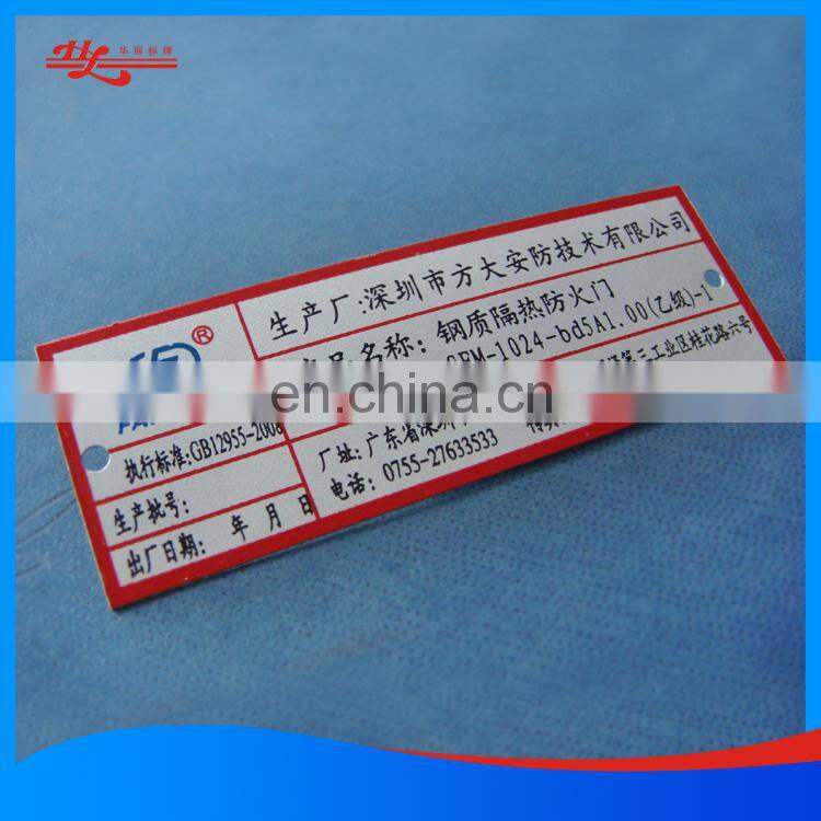 OEM etching and printing metal nameplate for industrial