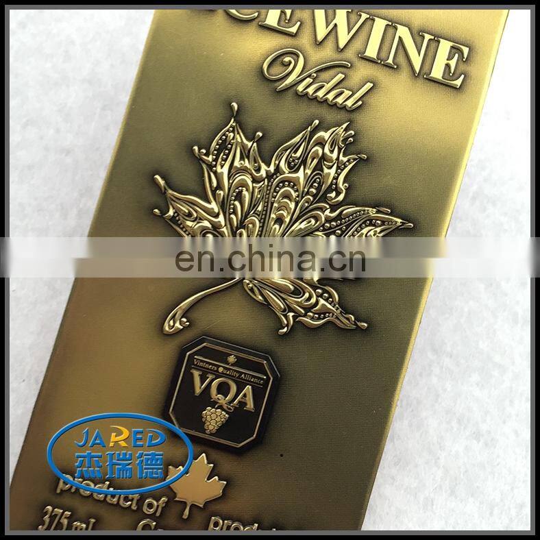 Gold Color Customized Design Metal Crafts Aluminum Wine Label with Cheap Price