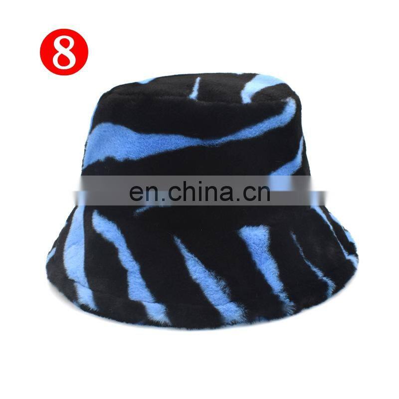 Fall Winter Cow Reversible Hats Female Plush Bucket Hats Leopard zebra design Warm For Women street