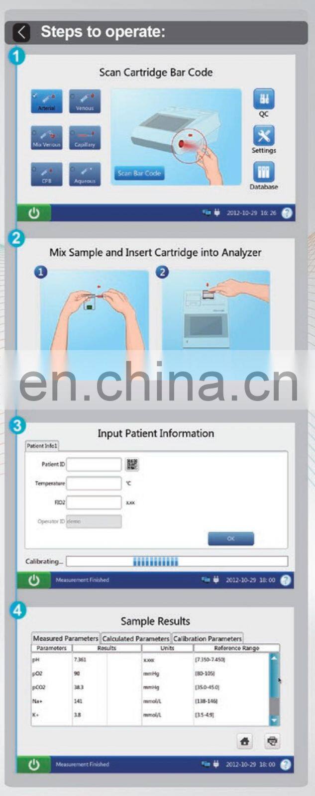 Function of blood gas machine/ hematology analyzer/ portable blood analyzer
