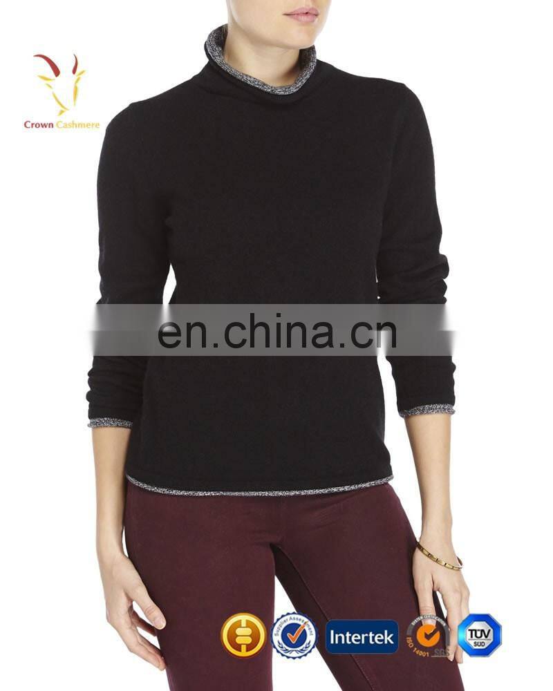 Turn Down Collar Merino Wool Knit Pullover Women's Knitwear