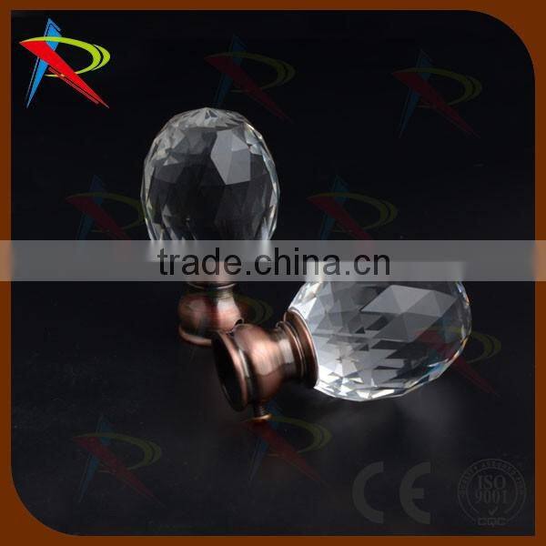 1.1-2.1m Antique Brass 19mm Metal extend Window Curtain Pole Crystal Glass Finial