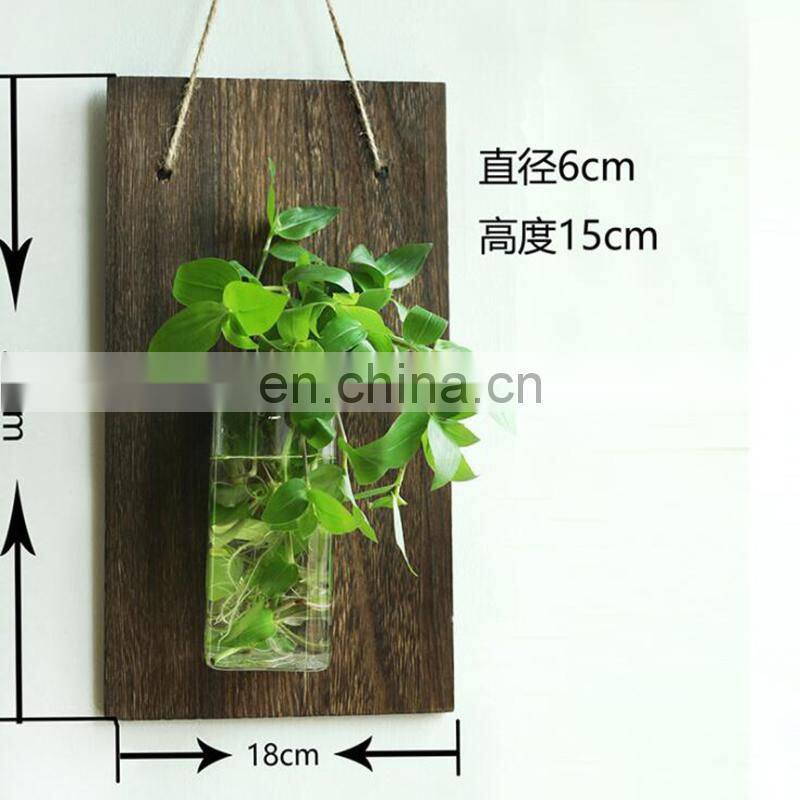 Wall-mounted Glass Vase Home Decor Glass & Wooden Flower Pot Vintage Wood Wall Hanging Heart Shape Vase