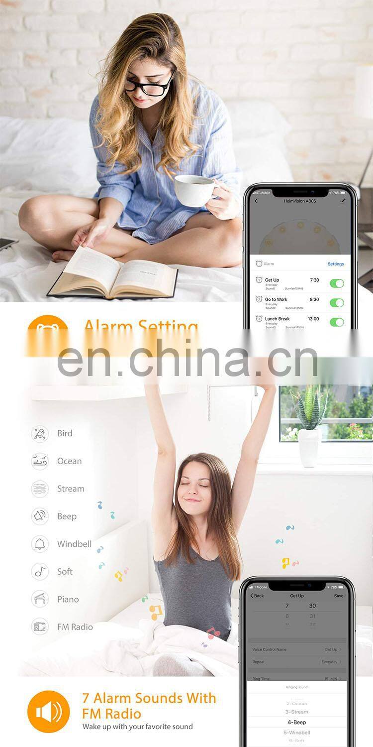 ACA-003 APP Amazon Alexa Google wooden home decoration kids sunrise wake up light digital alarm clock