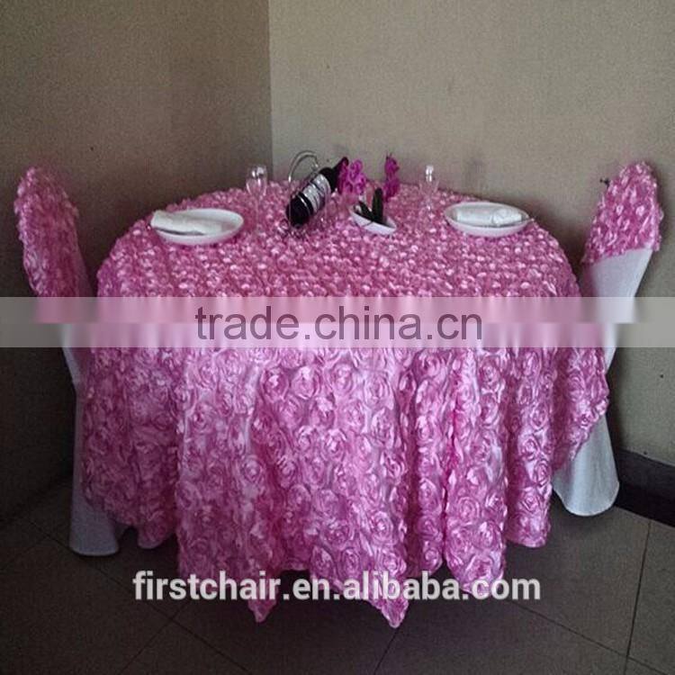 luxury special embroidery purple color satin rose hotel table cloth for wedding