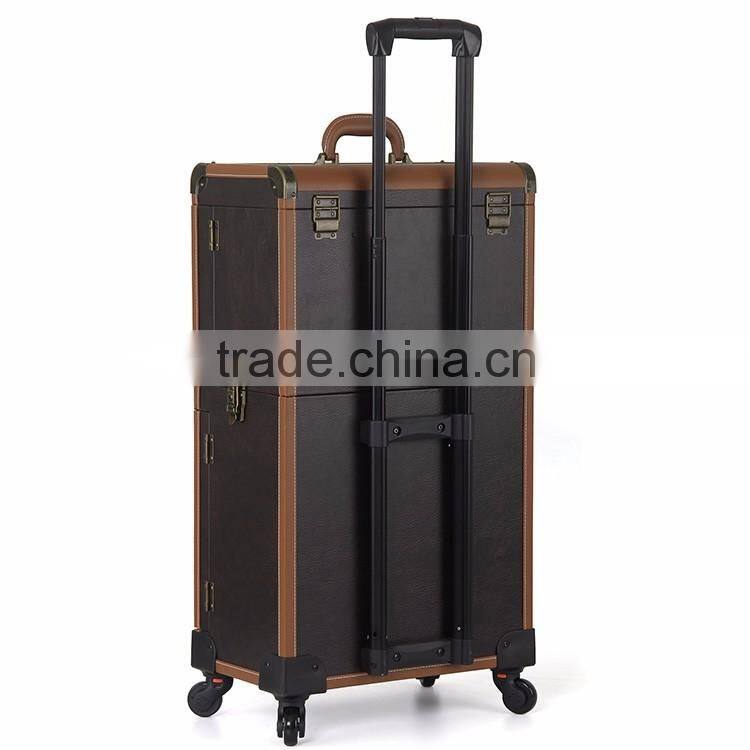 Guangzhou factory PVC trolley makeup case rolling case cosmetic case with wheels