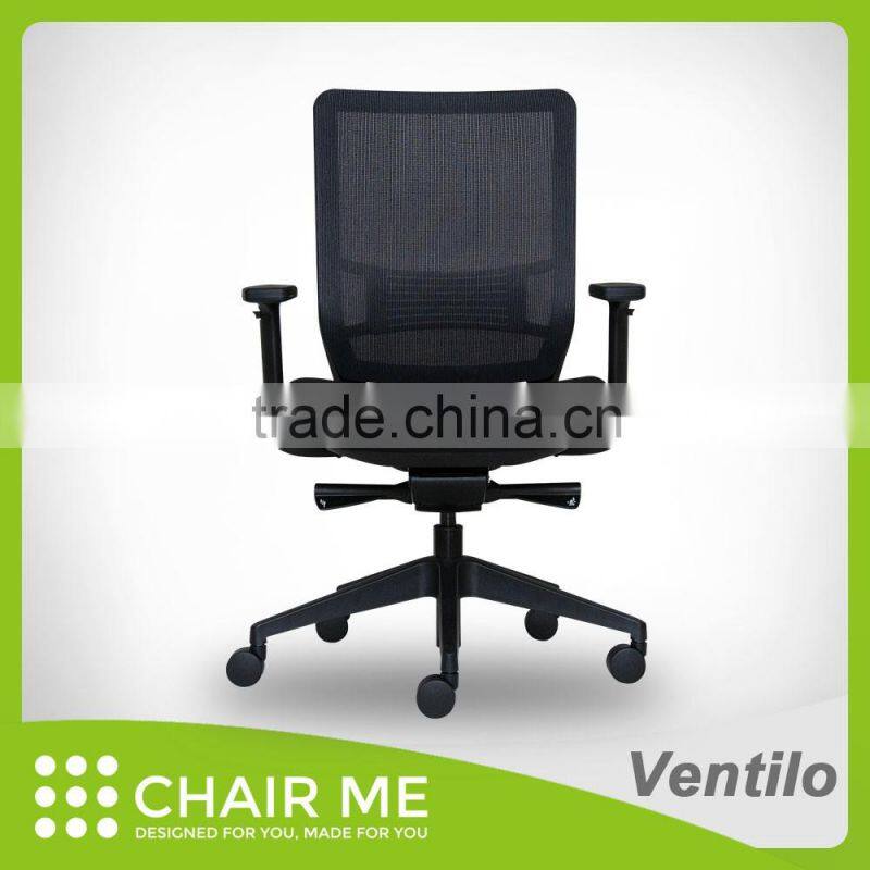Black Backrest, Black fabric, Black Seat Office Mesh Chair with Adjustable Armrest and Nylon Base