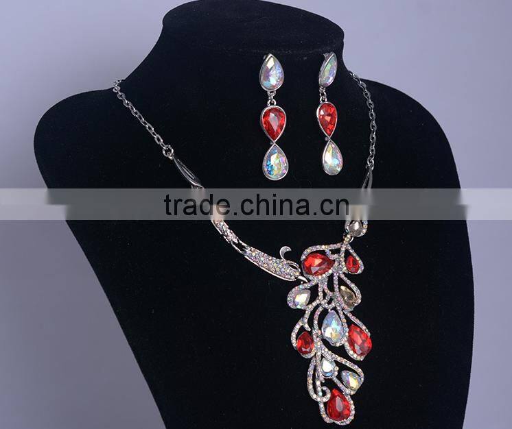 Bridal Phoenix Necklace and Earring Fashion Colorful Crystal Jewelry Set