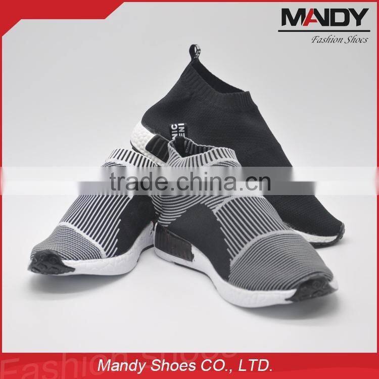 2016 Hot selling fashion flyknit fabric running shoes no laces