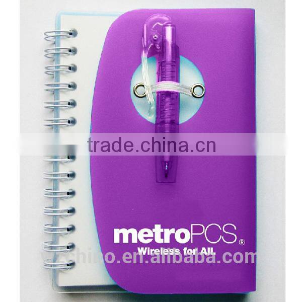 yellow pvc cover spiral notebook with bule ball pen