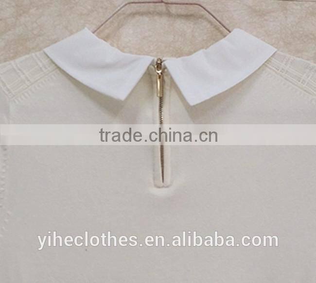 Girl plaid knitting wear shirt-collar short sleeve sweater pullover